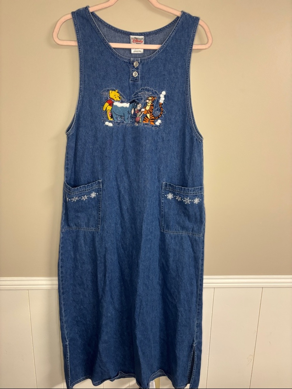 Disney Winnie the Pooh Denim Dress Embroidered Small Vintage